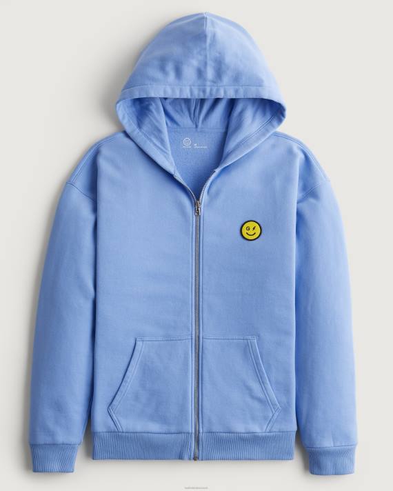 Hollister Kvinder gilly hicks smile-serie hættetrøje med fuld lynlås 2H8Z441 toppe blå