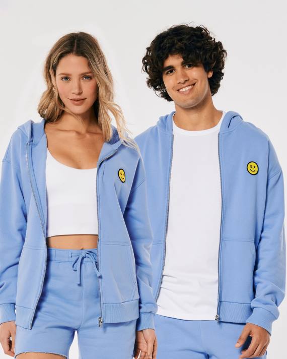 Hollister Kvinder gilly hicks smile-serie hættetrøje med fuld lynlås 2H8Z441 toppe blå