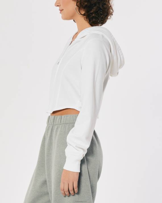 Hollister Kvinder hættetrøje med fuld lynlås 2H8Z226 toppe hvid