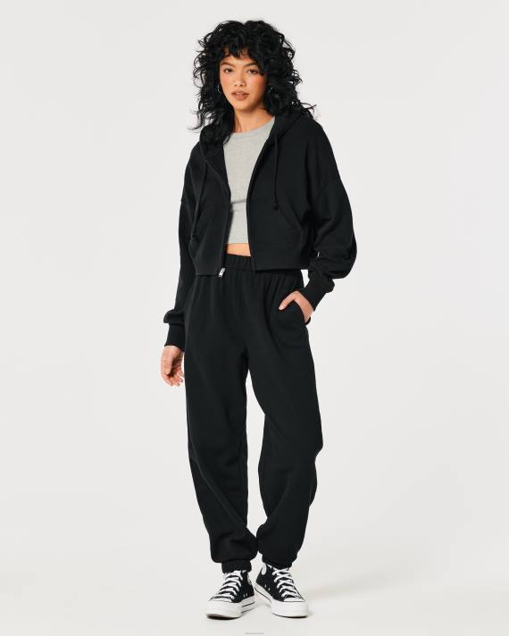 Hollister Kvinder let hættetrøje i frotté med fuld lynlås 2H8Z108 toppe sort