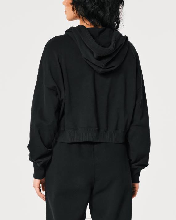 Hollister Kvinder let hættetrøje i frotté med fuld lynlås 2H8Z108 toppe sort