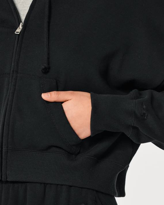 Hollister Kvinder let hættetrøje i frotté med fuld lynlås 2H8Z108 toppe sort