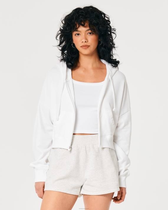 Hollister Kvinder let hættetrøje i frotté med fuld lynlås 2H8Z170 toppe hvid