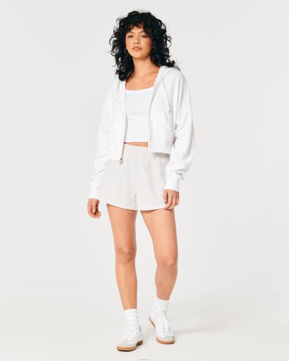 Hollister Kvinder let hættetrøje i frotté med fuld lynlås 2H8Z170 toppe hvid