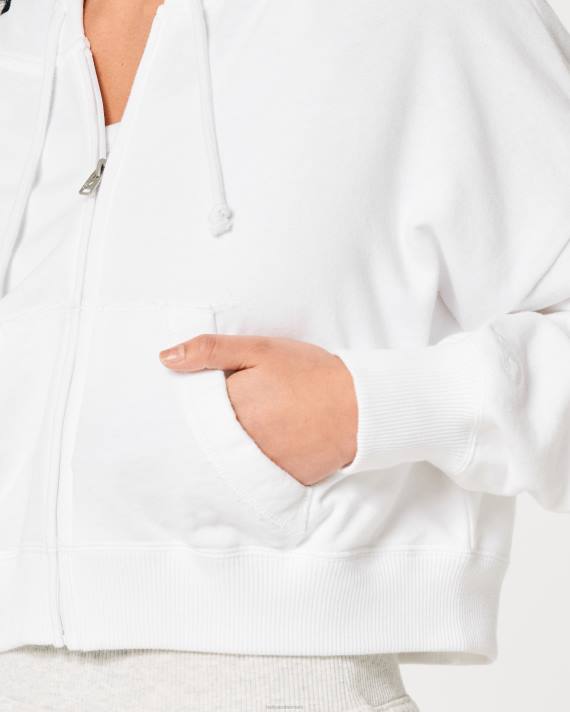 Hollister Kvinder let hættetrøje i frotté med fuld lynlås 2H8Z170 toppe hvid