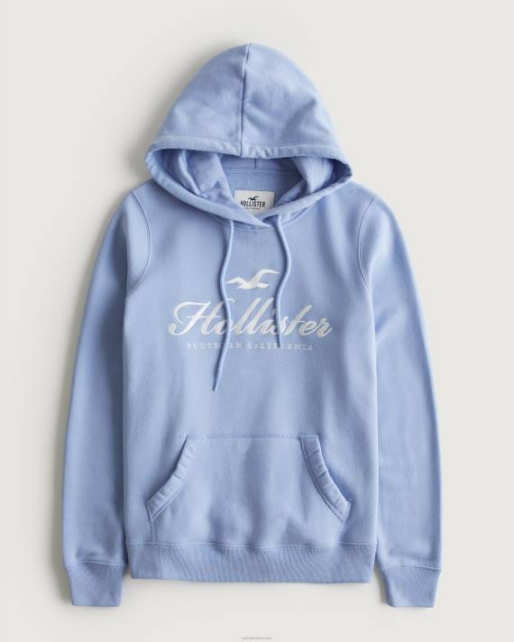Hollister Kvinder let logo grafisk hættetrøje 2H8Z315 toppe lyseblå