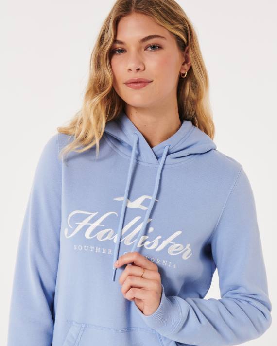 Hollister Kvinder let logo grafisk hættetrøje 2H8Z315 toppe lyseblå