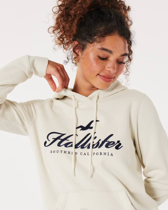 Hollister Kvinder let logo grafisk hættetrøje 2H8Z320 toppe fløde
