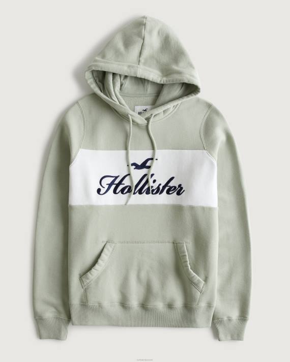 Hollister Kvinder let logo grafisk hættetrøje 2H8Z321 toppe salvie grøn