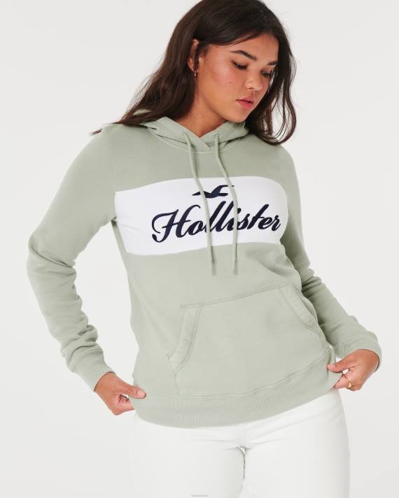 Hollister Kvinder let logo grafisk hættetrøje 2H8Z321 toppe salvie grøn