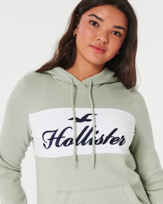 Hollister Kvinder let logo grafisk hættetrøje 2H8Z321 toppe salvie grøn