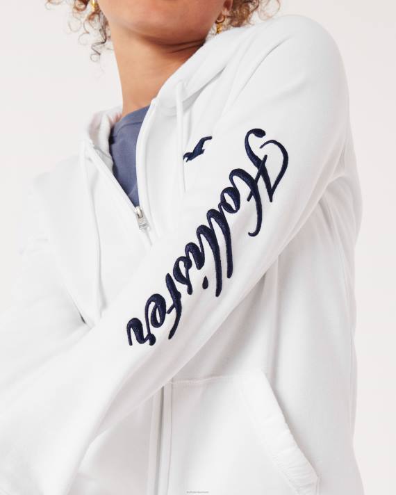 Hollister Kvinder let logografisk hættetrøje med fuld lynlås 2H8Z367 toppe hvid