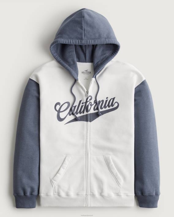 Hollister Kvinder oversized california grafisk hættetrøje med fuld lynlås 2H8Z259 toppe marineblå og hvid