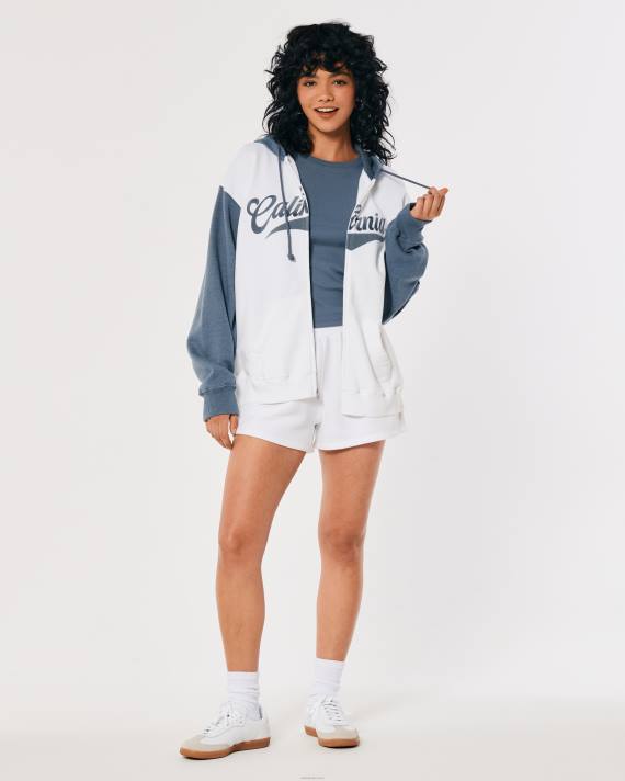 Hollister Kvinder oversized california grafisk hættetrøje med fuld lynlås 2H8Z259 toppe marineblå og hvid