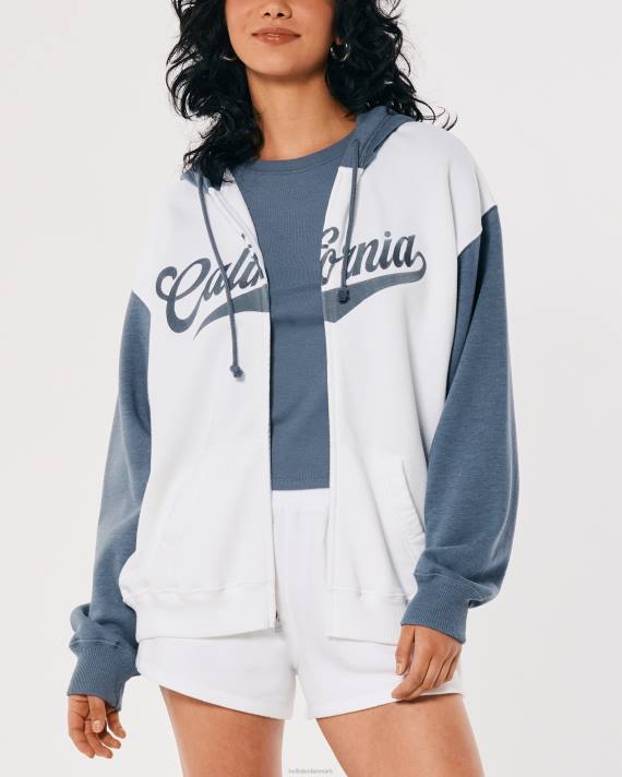 Hollister Kvinder oversized california grafisk hættetrøje med fuld lynlås 2H8Z259 toppe marineblå og hvid