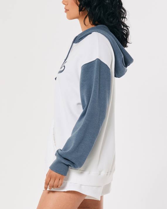 Hollister Kvinder oversized california grafisk hættetrøje med fuld lynlås 2H8Z259 toppe marineblå og hvid