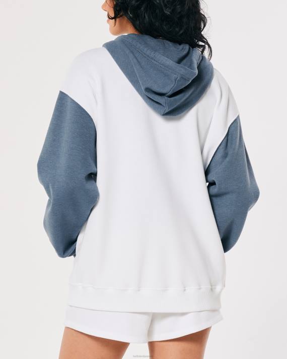 Hollister Kvinder oversized california grafisk hættetrøje med fuld lynlås 2H8Z259 toppe marineblå og hvid