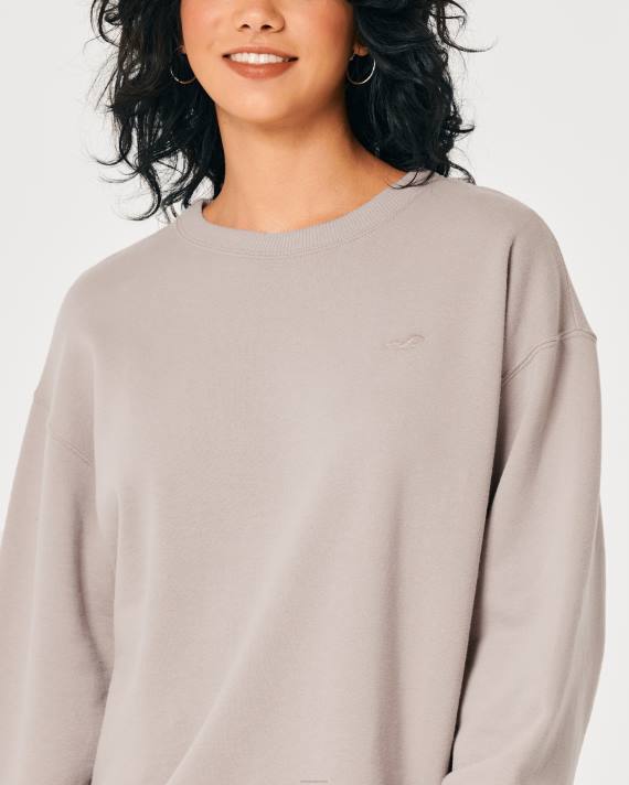 Hollister Kvinder oversized icon crew sweatshirt 2H8Z19 toppe taupe
