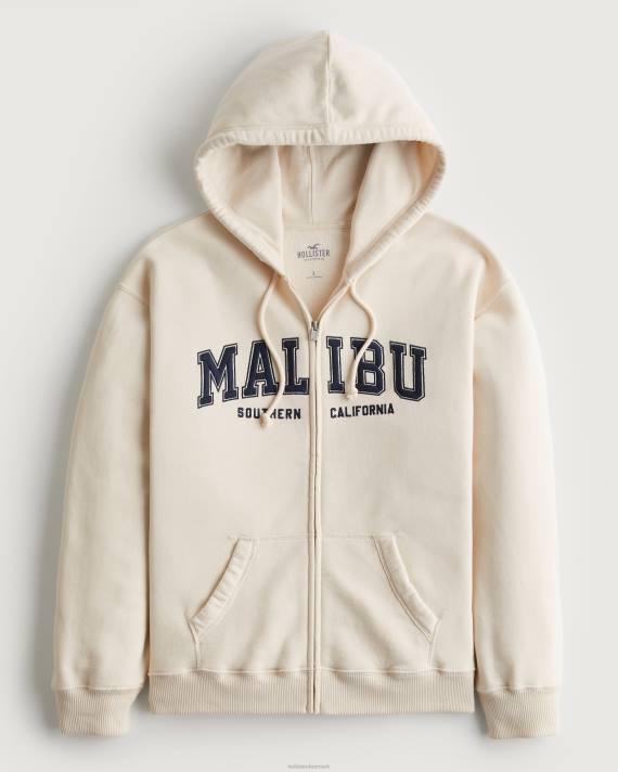Hollister Kvinder oversized malibu california grafisk hættetrøje med fuld lynlås 2H8Z154 toppe fløde