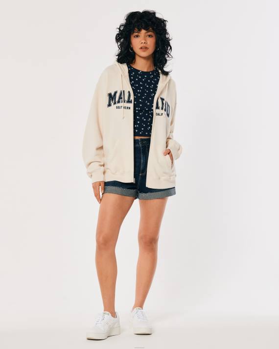 Hollister Kvinder oversized malibu california grafisk hættetrøje med fuld lynlås 2H8Z154 toppe fløde