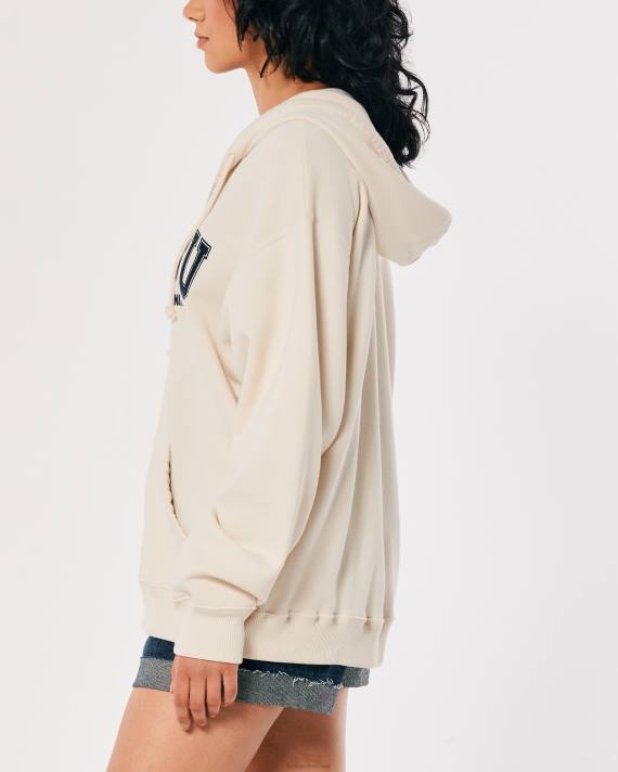 Hollister Kvinder oversized malibu california grafisk hættetrøje med fuld lynlås 2H8Z154 toppe fløde