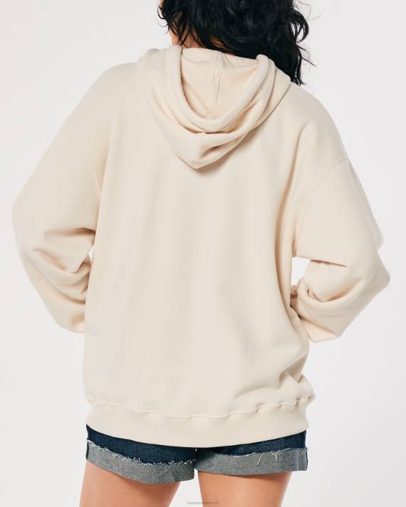Hollister Kvinder oversized malibu california grafisk hættetrøje med fuld lynlås 2H8Z154 toppe fløde