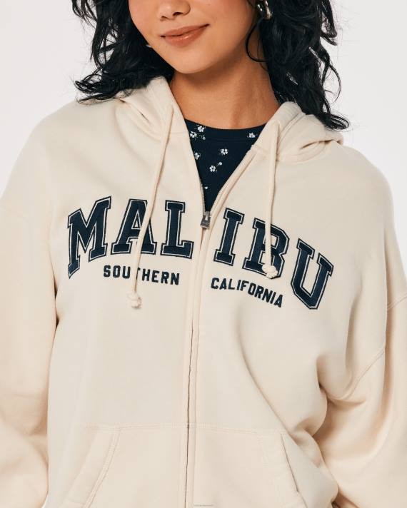 Hollister Kvinder oversized malibu california grafisk hættetrøje med fuld lynlås 2H8Z154 toppe fløde