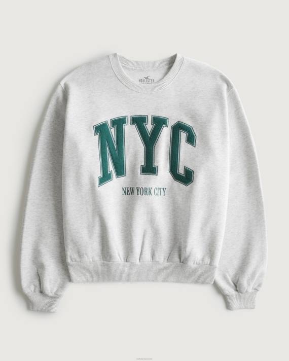Hollister Kvinder oversized new york city graphic crew sweatshirt 2H8Z11 toppe lys gråmeleret