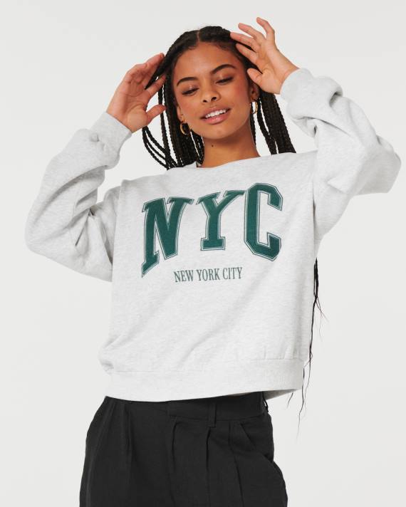 Hollister Kvinder oversized new york city graphic crew sweatshirt 2H8Z11 toppe lys gråmeleret