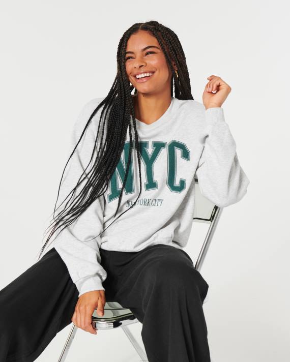 Hollister Kvinder oversized new york city graphic crew sweatshirt 2H8Z11 toppe lys gråmeleret