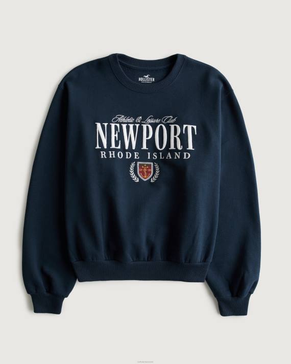 Hollister Kvinder oversized newport rhode island graphic crew sweatshirt 2H8Z6 toppe Marine blå
