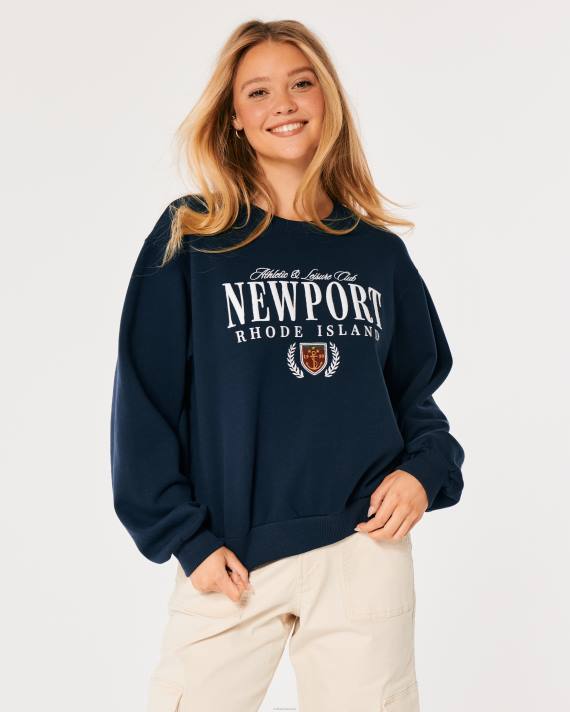 Hollister Kvinder oversized newport rhode island graphic crew sweatshirt 2H8Z6 toppe Marine blå