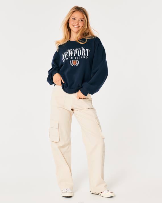 Hollister Kvinder oversized newport rhode island graphic crew sweatshirt 2H8Z6 toppe Marine blå