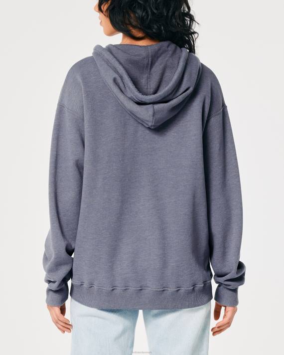 Hollister Kvinder oversized stribet hættetrøje med fuld lynlås 2H8Z257 toppe lyng flåde