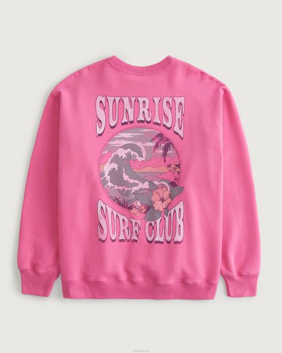 Hollister Kvinder oversized sunrise surf club grafisk crew sweatshirt 2H8Z39 toppe lyserød