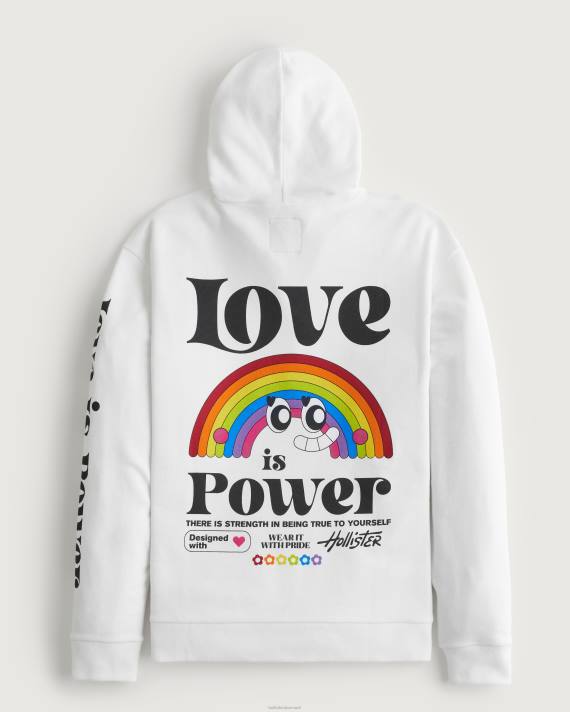 Hollister Kvinder pride afslappet grafisk hættetrøje 2H8Z342 toppe hvid