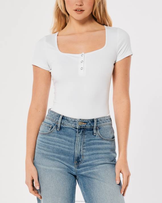 Hollister Kvinder Henley bodysuit i sømløs stof 2H8Z390 toppe hvid
