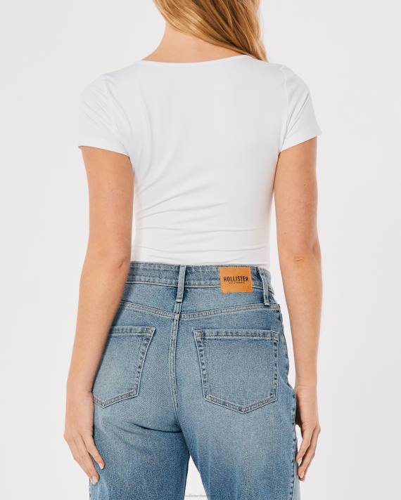 Hollister Kvinder Henley bodysuit i sømløs stof 2H8Z390 toppe hvid