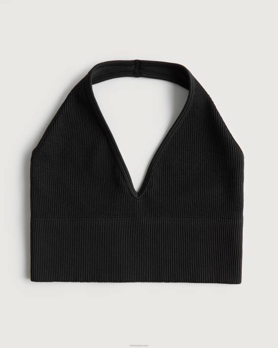 Hollister Kvinder gilly hicks aktiv sømløs halter plunge bh top 2H8Z246 toppe sort