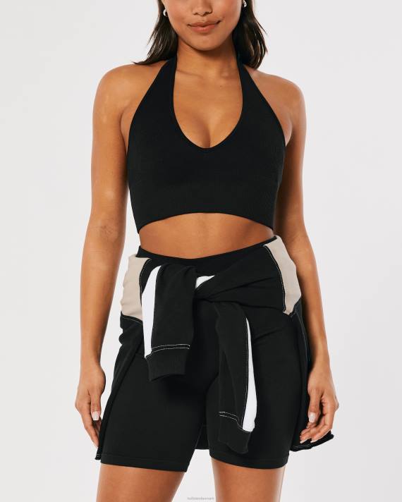 Hollister Kvinder gilly hicks aktiv sømløs halter plunge bh top 2H8Z246 toppe sort