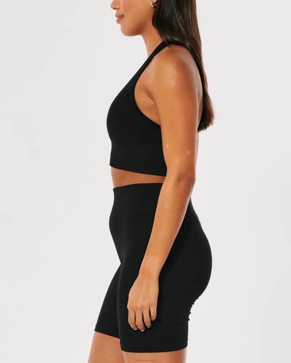 Hollister Kvinder gilly hicks aktiv sømløs halter plunge bh top 2H8Z246 toppe sort