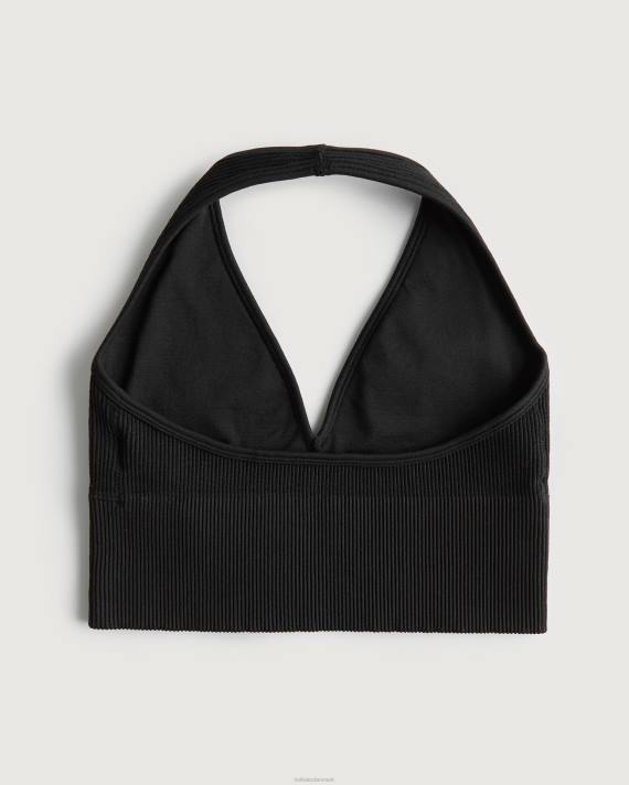 Hollister Kvinder gilly hicks aktiv sømløs halter plunge bh top 2H8Z246 toppe sort