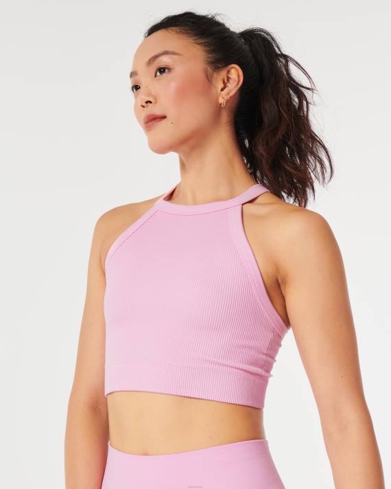 Hollister Kvinder gilly hicks ribstrikket sømløs bh-top med høj hals 2H8Z187 toppe lyserød