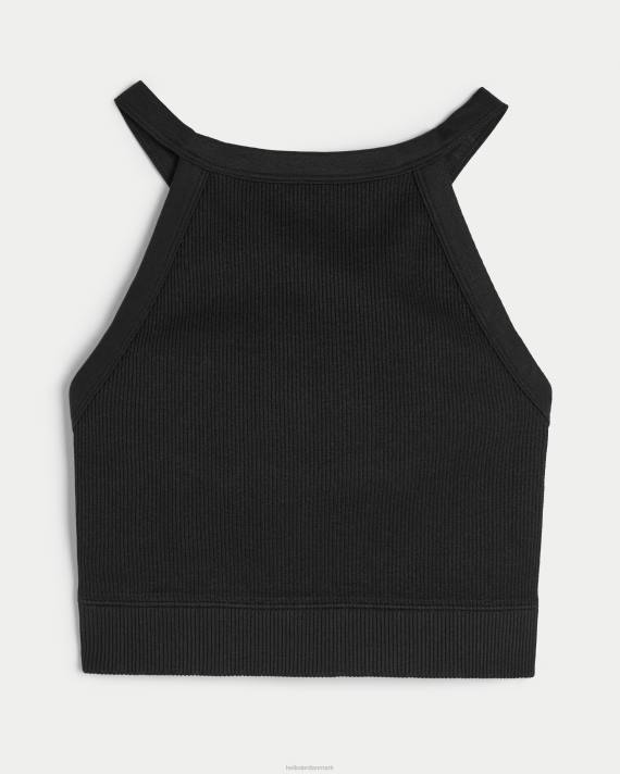 Hollister Kvinder gilly hicks ribstrikket sømløs bh-top med høj hals 2H8Z247 toppe sort