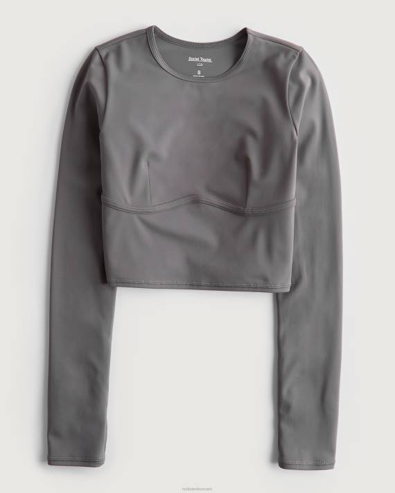 Hollister Kvinder social turist langærmet top med underbust-søm 2H8Z399 toppe grå