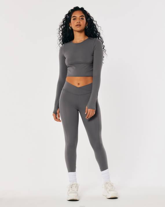 Hollister Kvinder social turist langærmet top med underbust-søm 2H8Z399 toppe grå