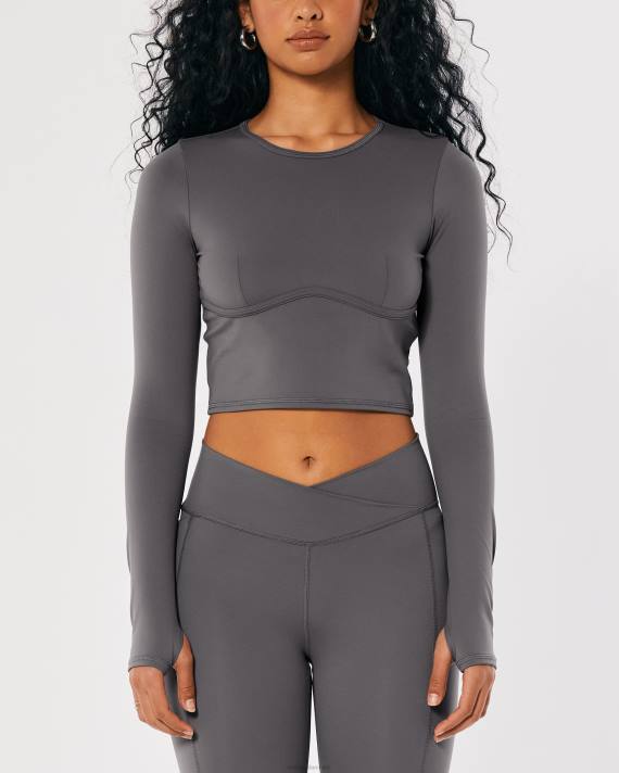 Hollister Kvinder social turist langærmet top med underbust-søm 2H8Z399 toppe grå