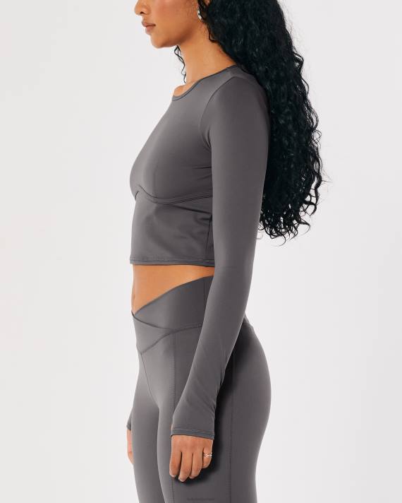 Hollister Kvinder social turist langærmet top med underbust-søm 2H8Z399 toppe grå