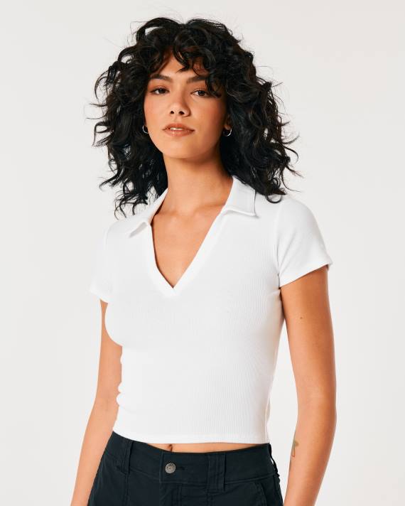 Hollister Kvinder ribbet polo 2H8Z256 toppe hvid