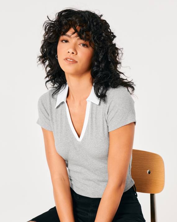 Hollister Kvinder ribbet polo 2H8Z363 toppe lysegrå